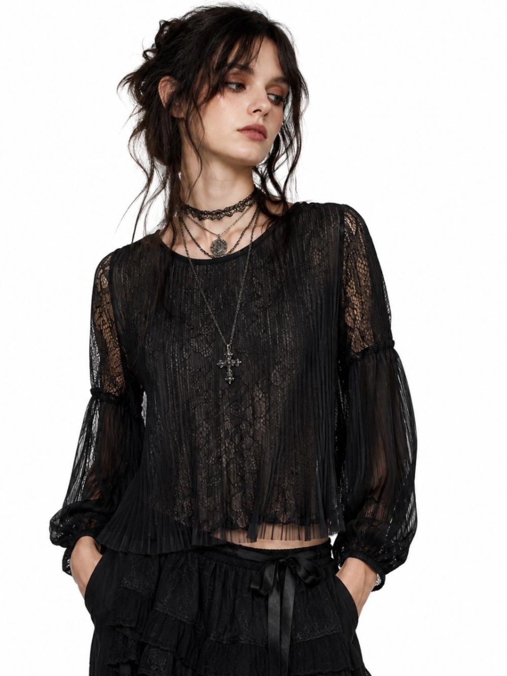 Catherine Malandrino Black Double Layer Lace Blouse